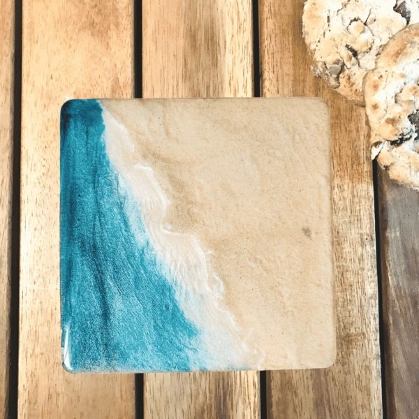 Beach resin coaster