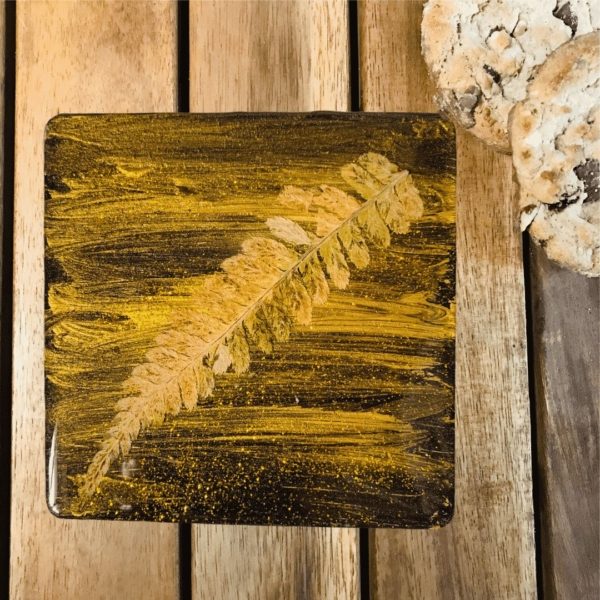 Fern leaf coaster - black gold resin