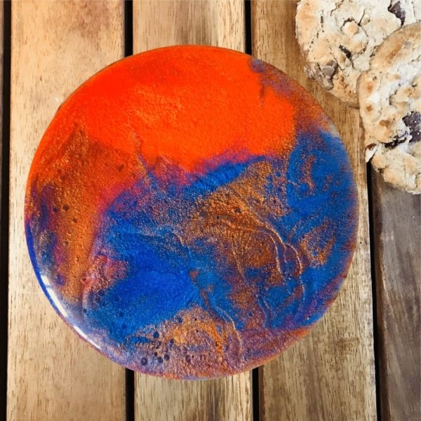 Planet theme coaster - blue red gold resin