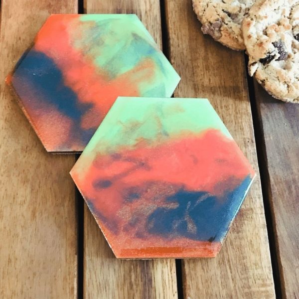 Coaster gift set hexagonal - Green orange