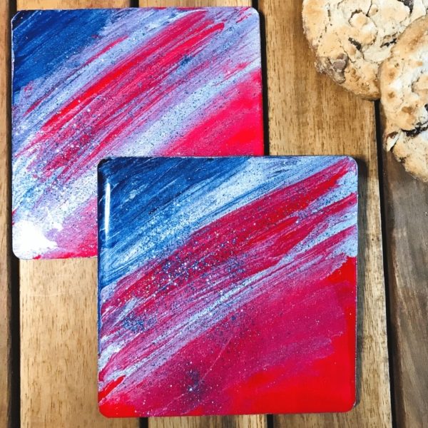 Coaster gift set - red white blue resin