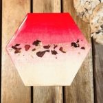 Flower petal coaster hexagonal - red & gold leaf