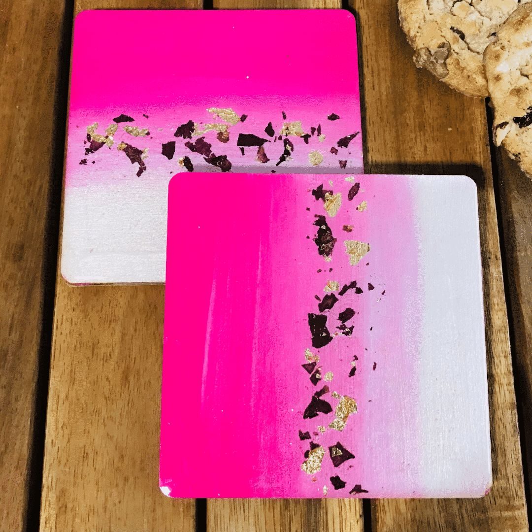 Petal coaster gift set - pink & gold leaf