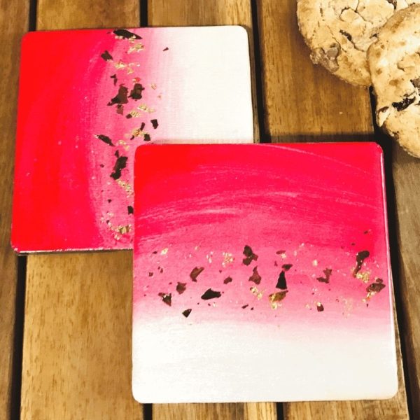 Petal coaster gift set - red & gold leaf