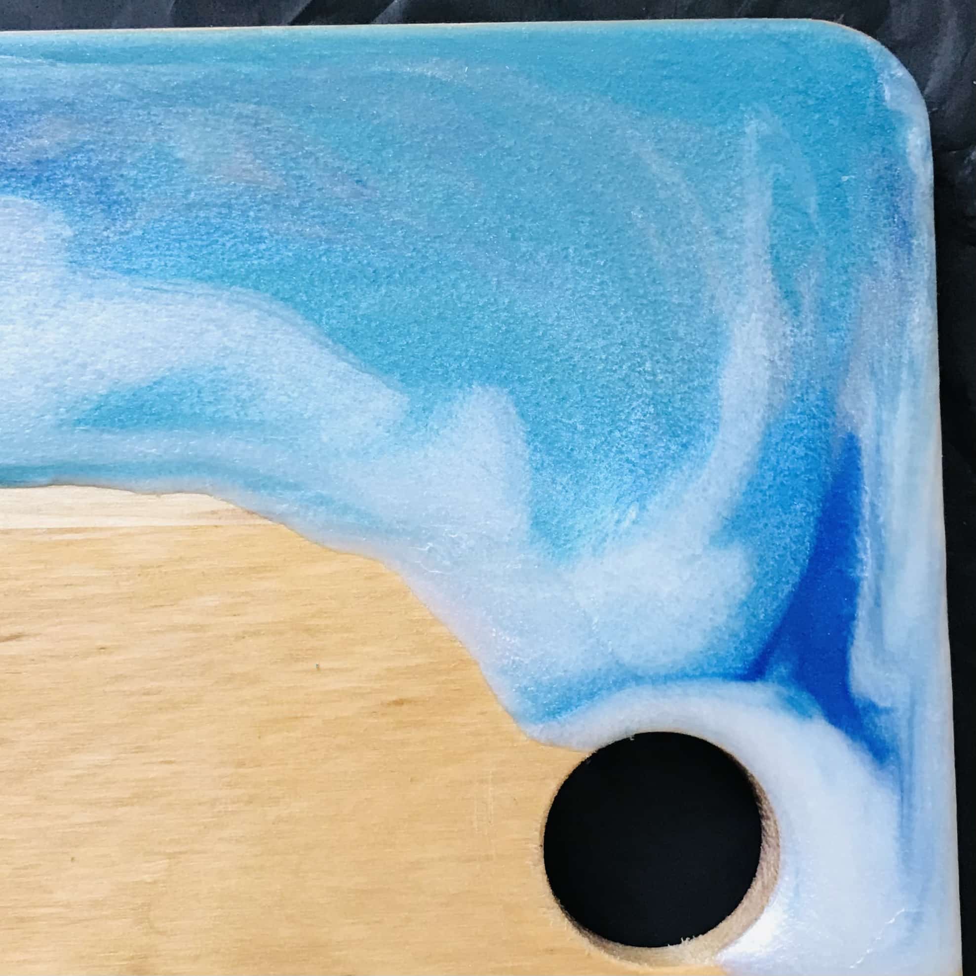 blue turquoise chopping board close up