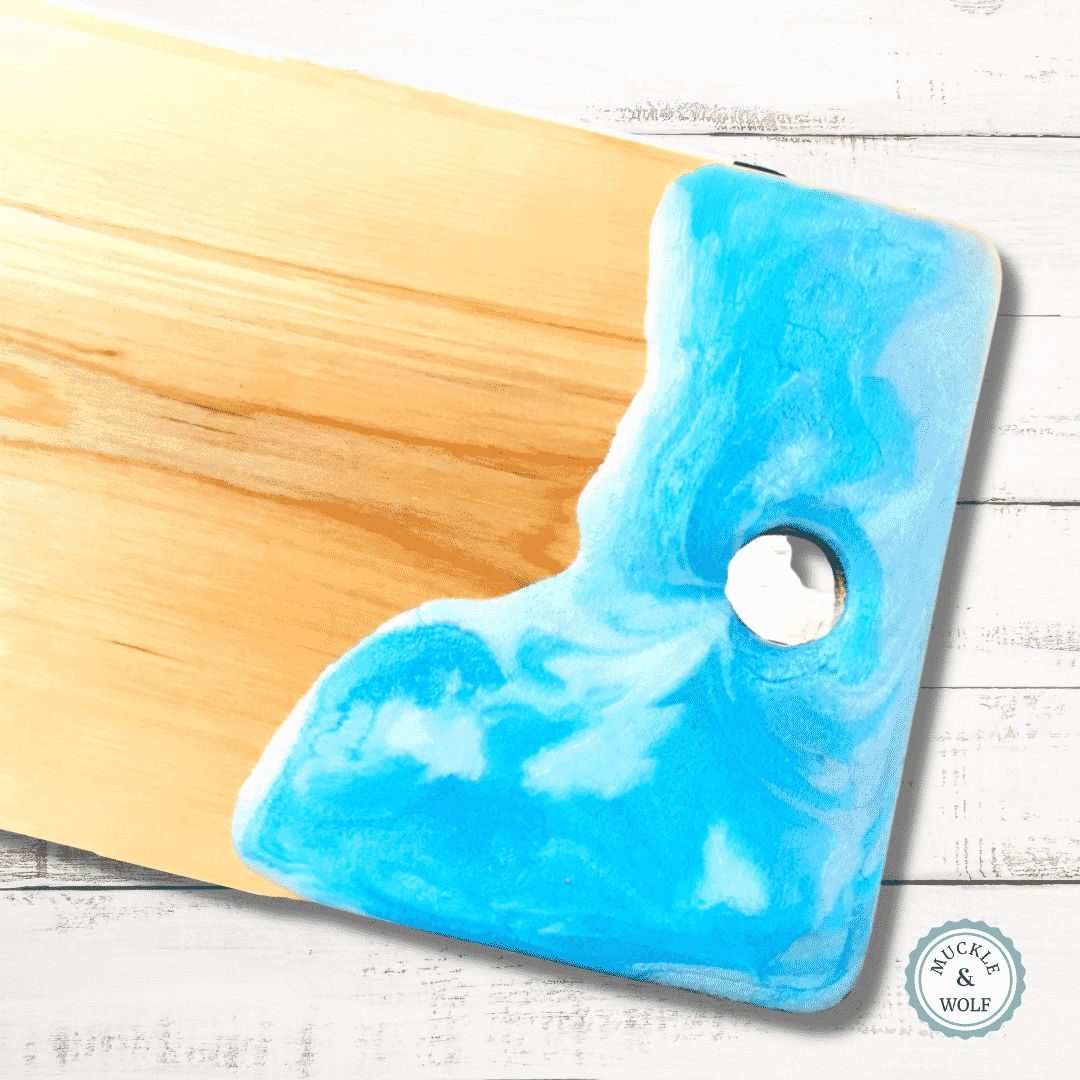 Wooden chopping board - coastal blues resin