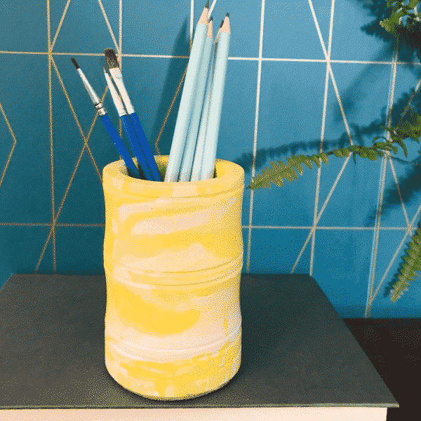 yellow lemon white jesmonite pencil pot pen pot