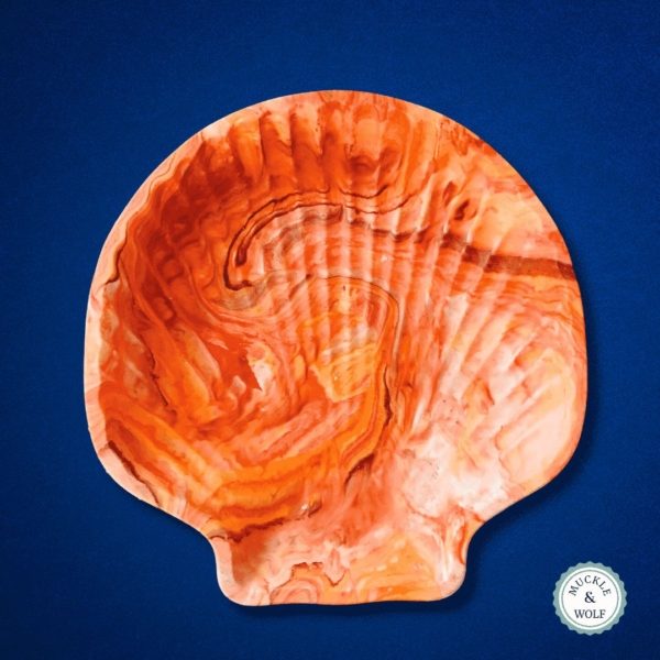 jesmonite orange sea shell shape trinket dish