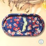 trinket dish decoupage bird heron design blue red