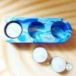three hole tealight holder blue marble