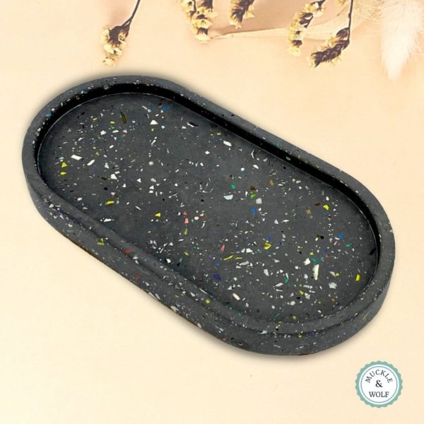black terrazzo multi chips jesmonite trinket dish tray
