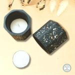 black terrazzo multi coloured chips tea light holder candleholder