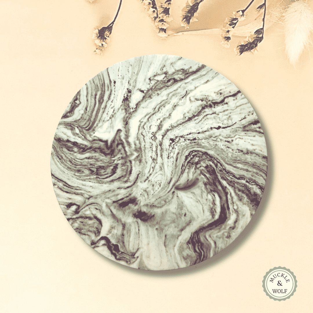 black white marbled effect jesmonite coaster