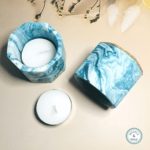 blues greens marbled tealight tea light holder candle
