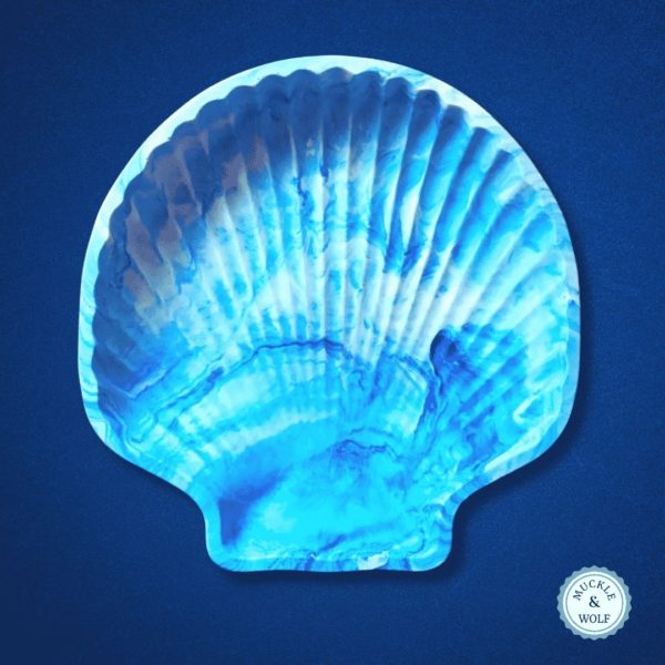 blue white marble effect jesmonite sea shell shaped trinket dish