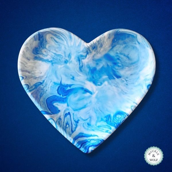 blue white marble effect trinket dish heart shape