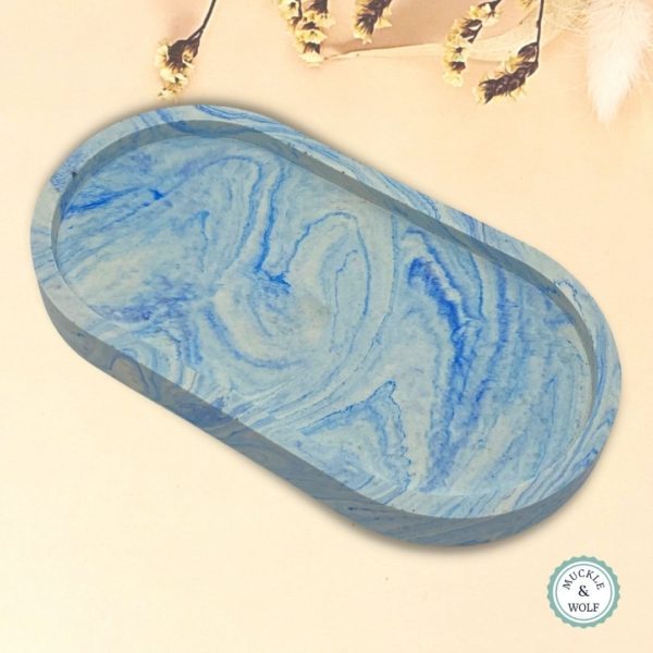 blue white marbled effect jesmonite trinket dish