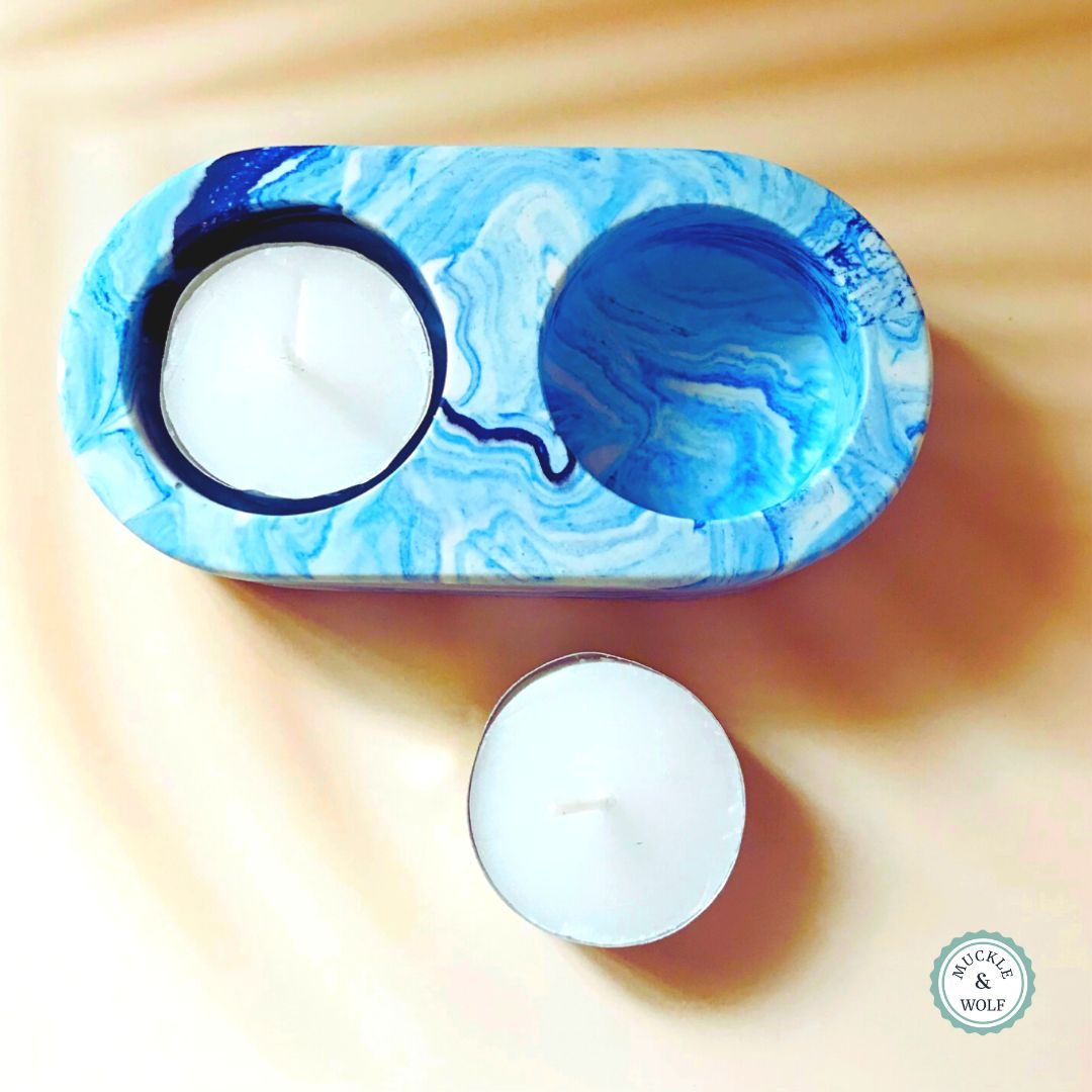two hole tea light holder blue colours