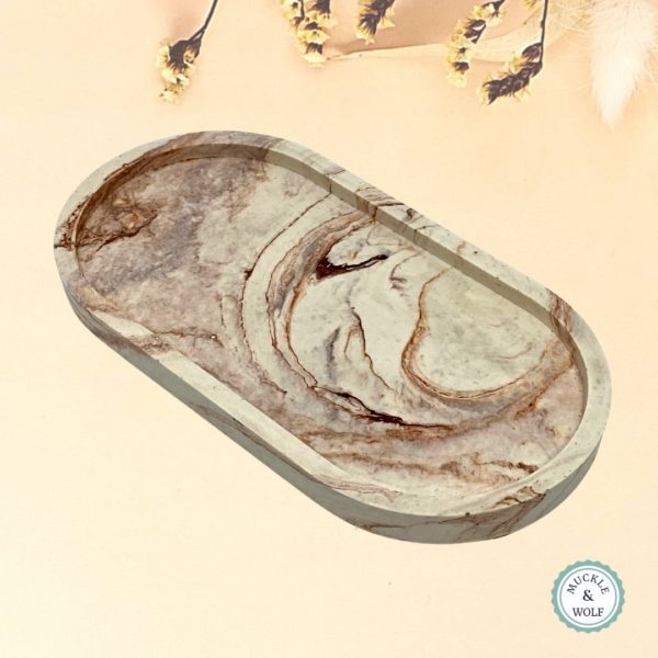 brown white marbled effect jesmonite trinket dish