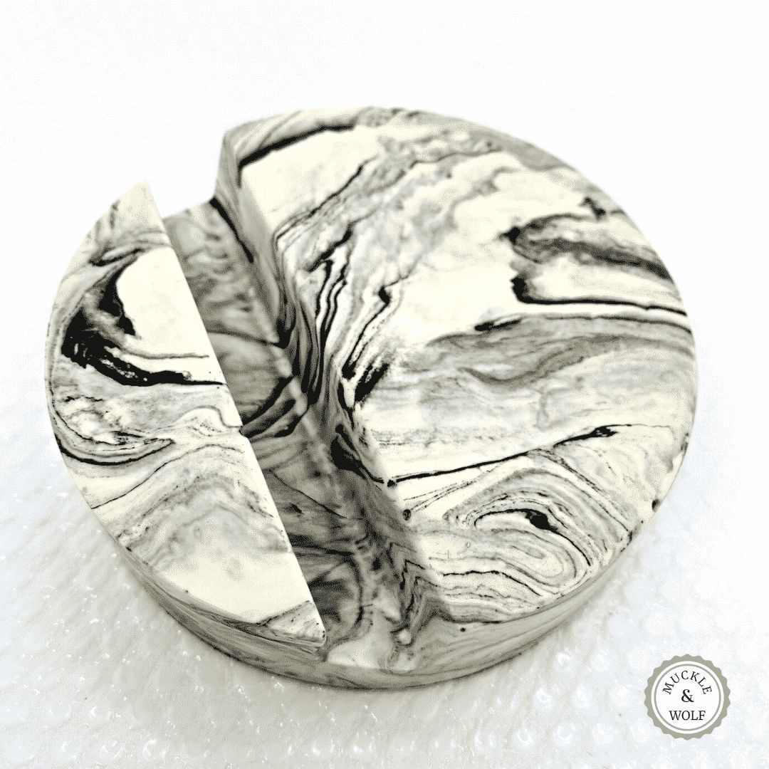 jesmonite black white marble effect business card phone holder