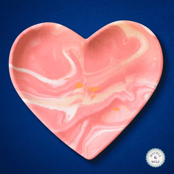 pink yellow marble effect heart dish