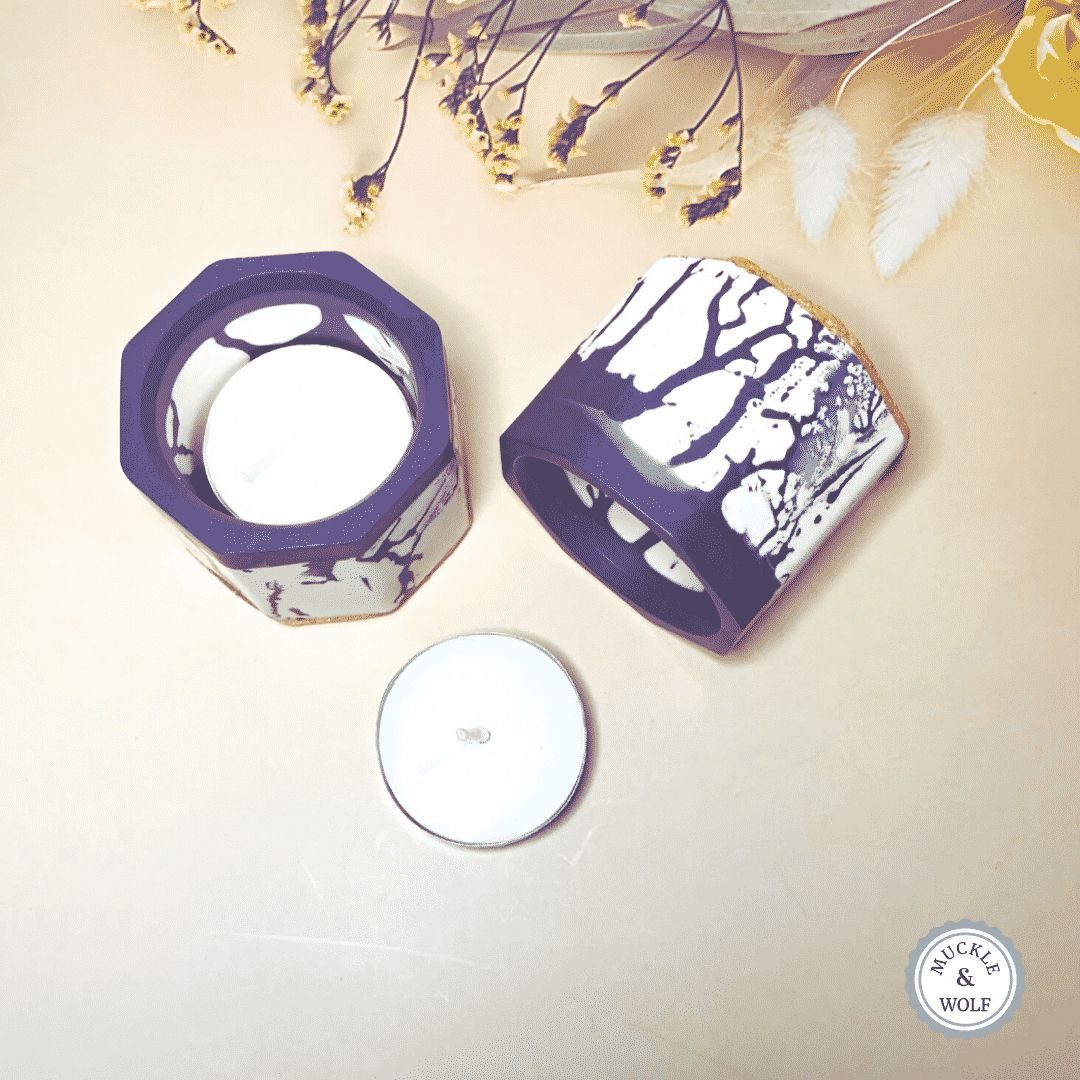 jesmonite purple tea light holder splatter