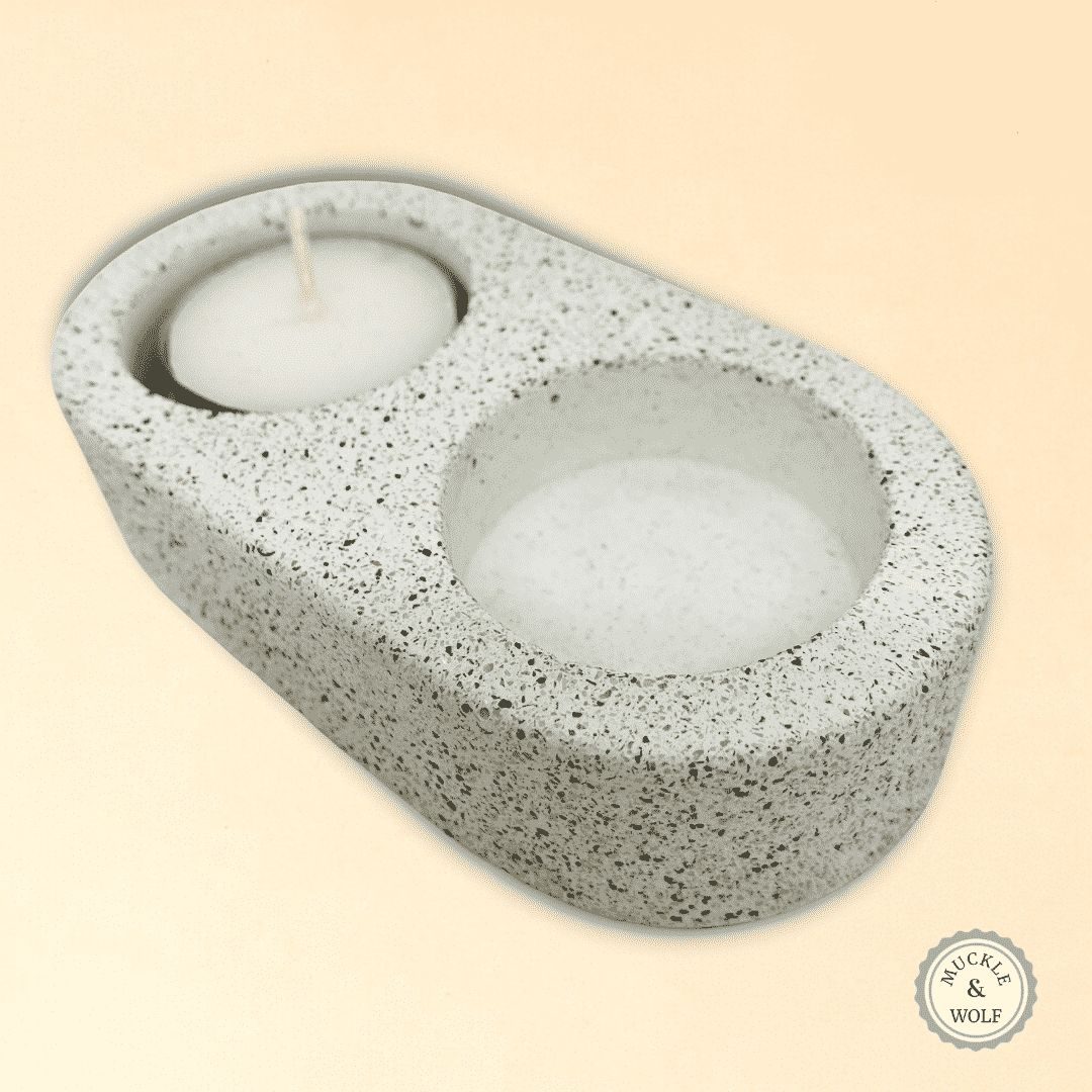 pale grey black speckle granite tea light holder
