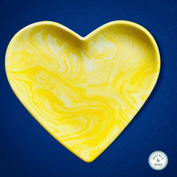 yellow white marble effect heart shape dish