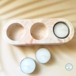 three hole tea light holder brown white marble