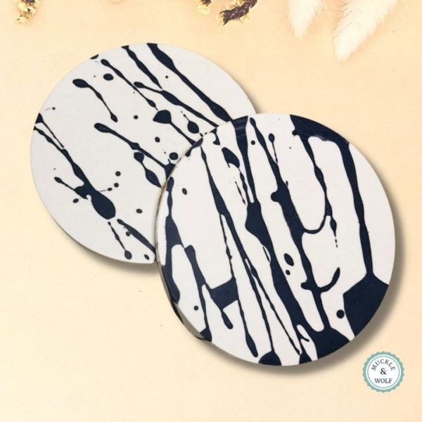 round coaster white black splatter effect pattern