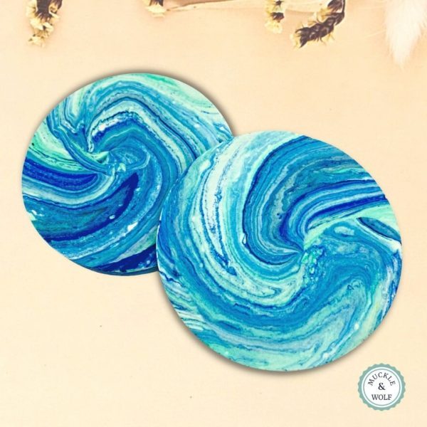 blue green marbled round coaster