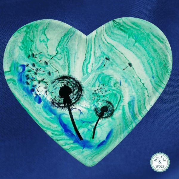 green marbled dandelion decoupage trinket dish