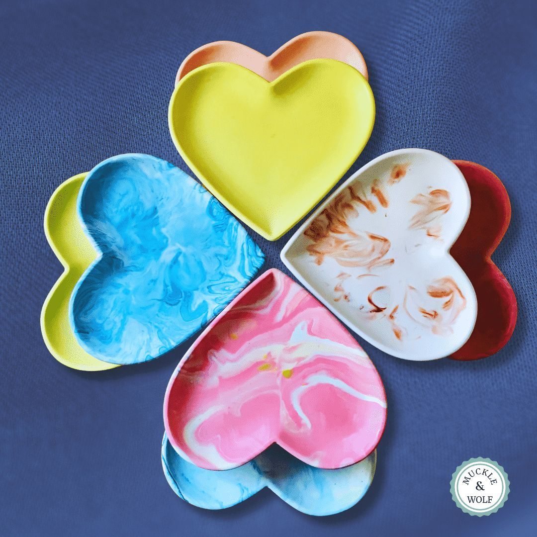 Heart shaped trinket, jewellery dish, Jesmonite (pink, yellow) - Image 2