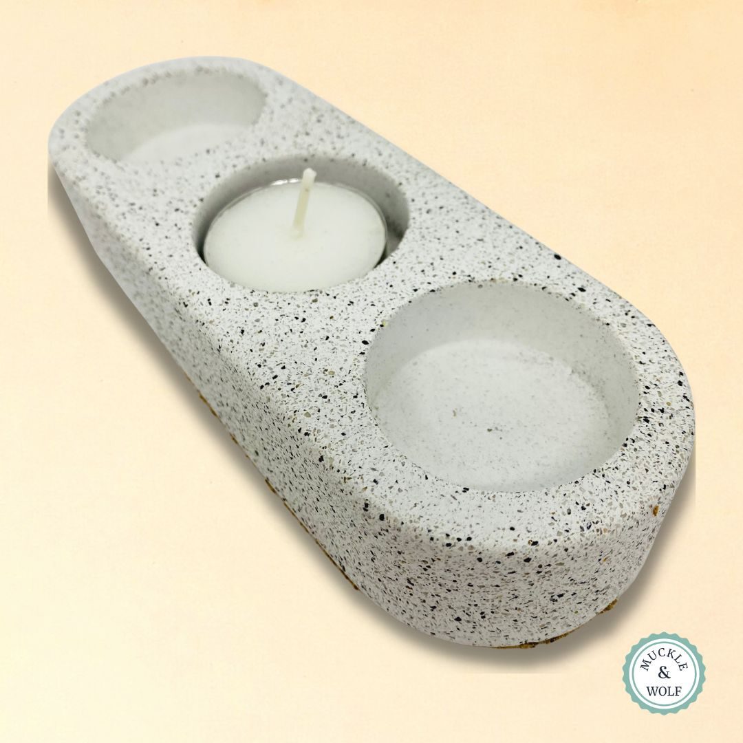 three hole tealight candle holder grey granite