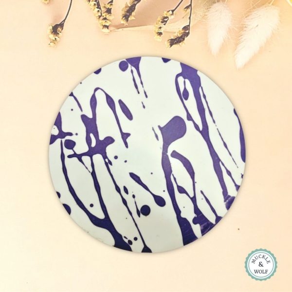 round coaster white purple splatter effect pattern