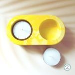 yellow white marble effect two hole tea light holder