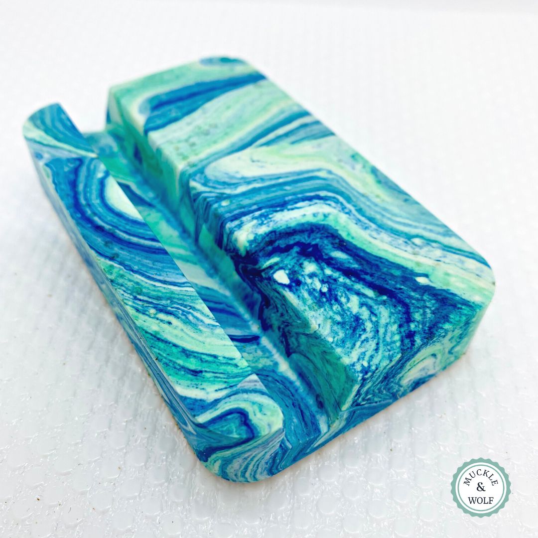 Mobile phone & business card holder, rectangle (blue, green)